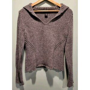 Express Gray Merino Wool Angora V Neck Sailor Collar Fitted Sweater Sz L